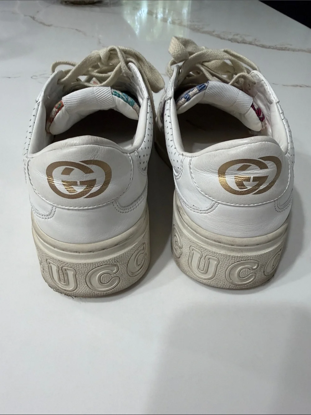 Gucci GG Logo-Detailed Leather and Multi Colored Embroidered Canvas Sneakers 39